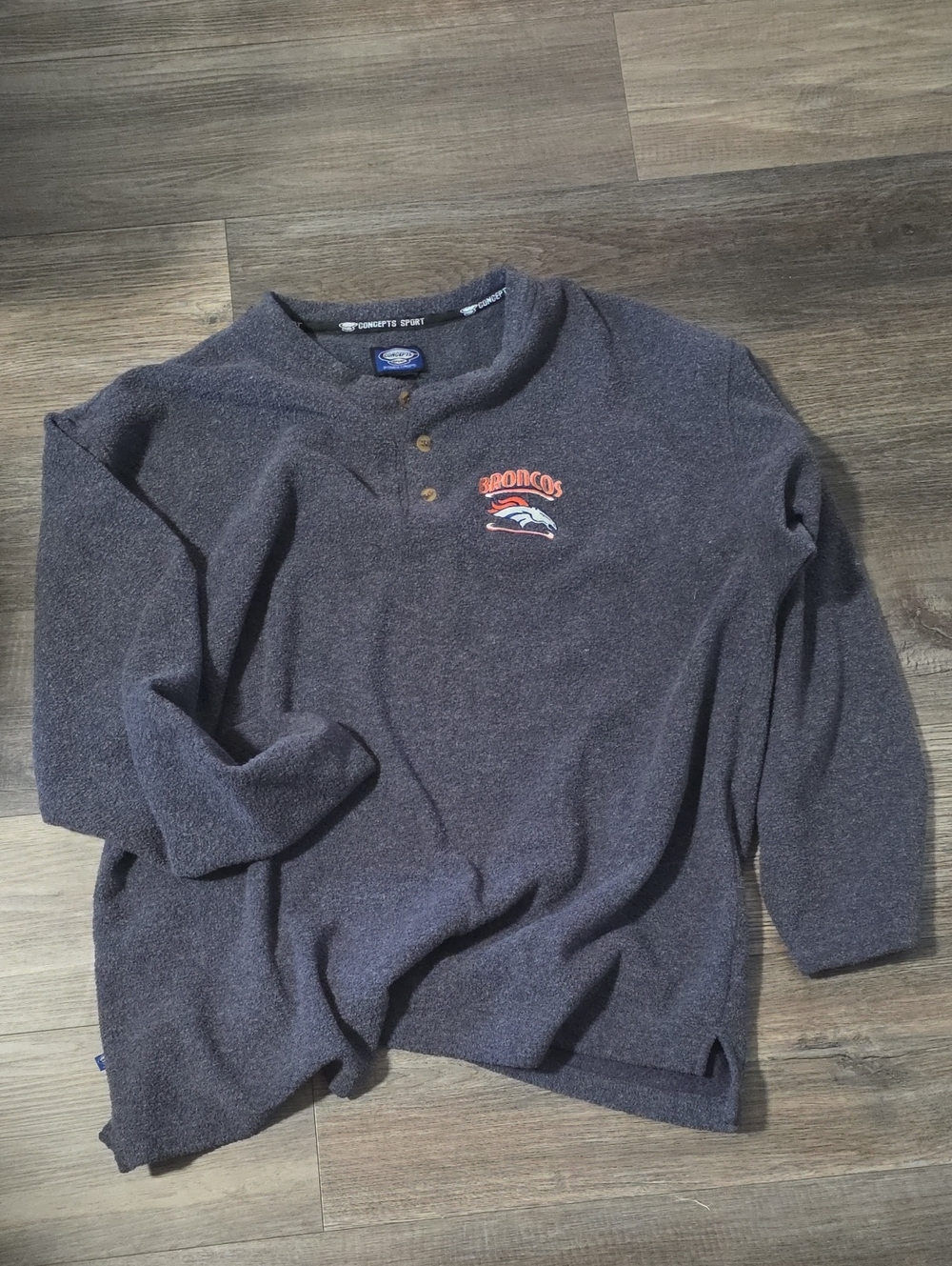 Denver Broncos Navy Crewneck Henley Pullover